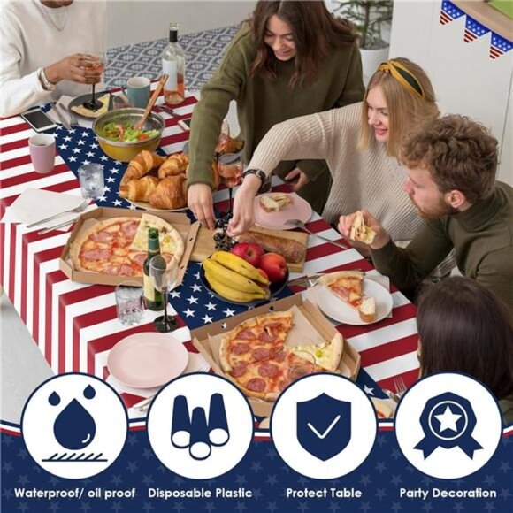 2-Pack American Flag Tablecloths – 54×108″ Plastic Patriotic Decor - Picture 5 of 7